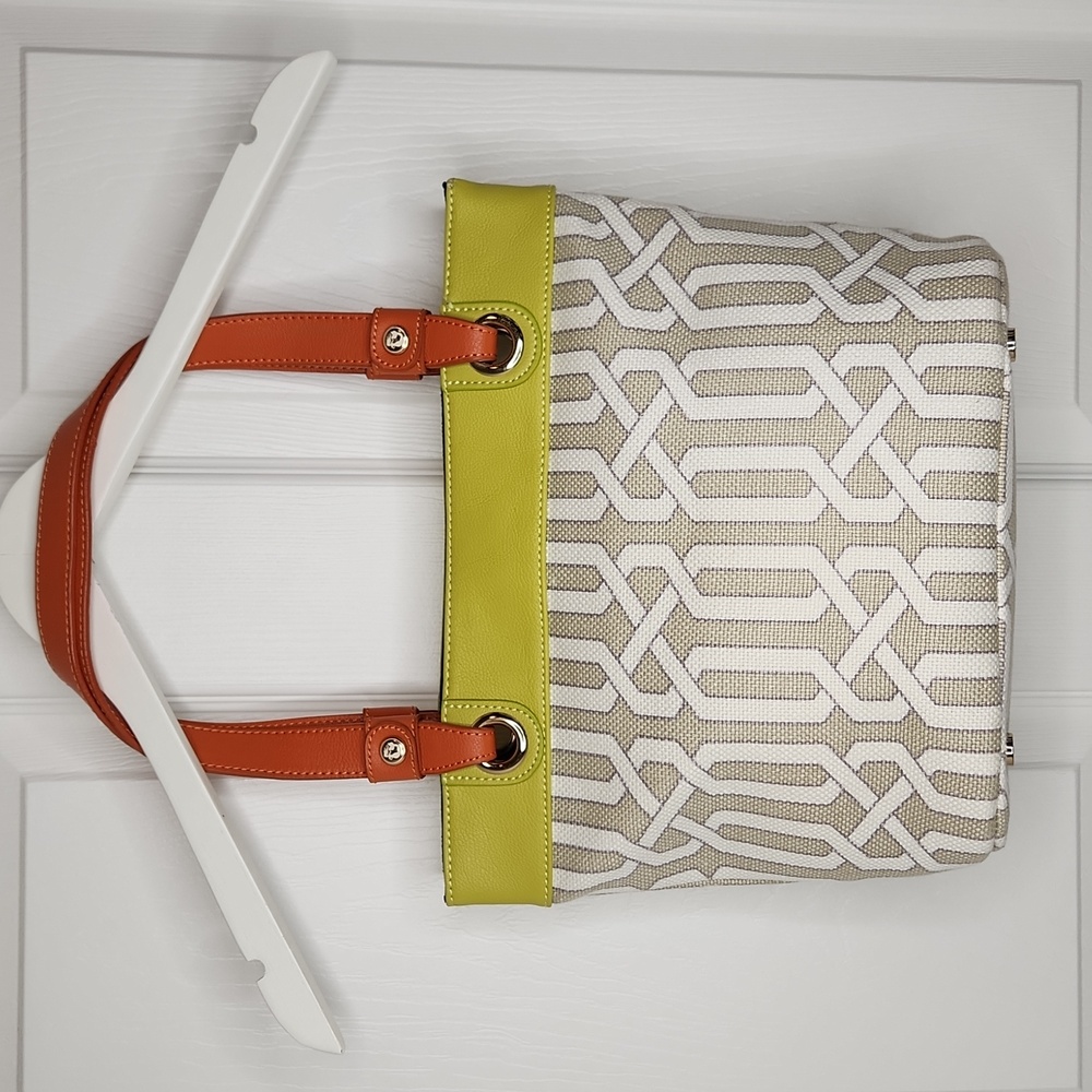 Spartina 449 Veranda Day tote shoulder purse lime green beige coastal leather - Picture 3 of 10